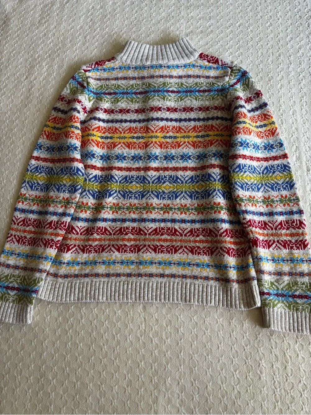 Multi-Color Fair Isle Half-Zip Kids Sweater - Cream Base 10/12